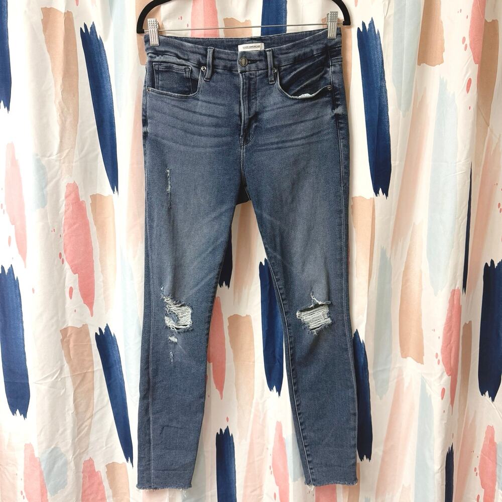 Good American Good Legs Fray Hem Jeans Medium Wash Blue Size 8 / 29